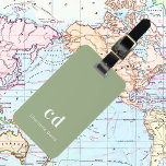 Sage green white monogram initials luggage tag<br><div class="desc">A trendy sage green colored background. Personalize and add your monogram letters and full name on the front. Your contact information on the back.</div>
