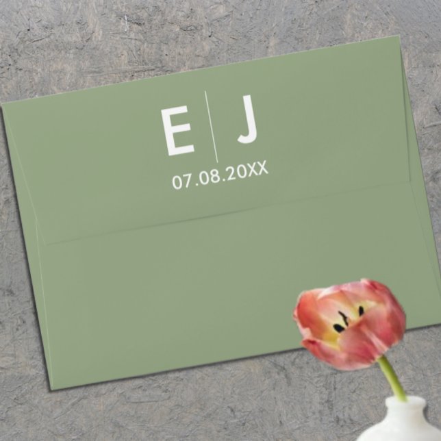 Sage Green & White Monogram Wedding Envelope (Creator Uploaded)