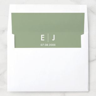 Sage Green & White Monogram Wedding Envelope Liner