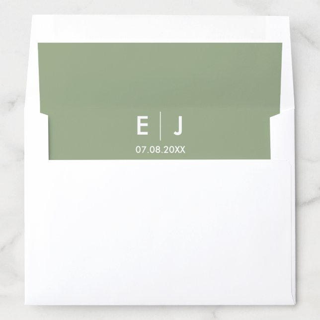 Sage Green & White Monogram Wedding Envelope Liner (In Envelope)