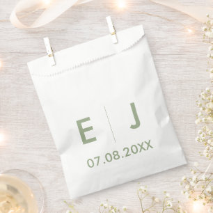 Sage Green & White Monogram Wedding Favor Bag