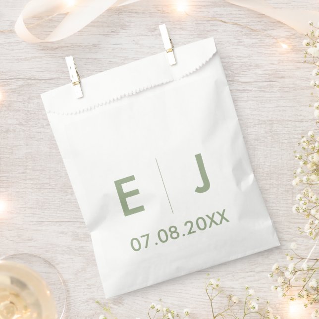 Sage Green & White Monogram Wedding Favor Bag (Clipped)