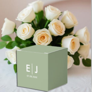 Sage Green & White Monogram Wedding Favor Boxes