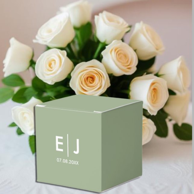 Sage Green & White Monogram Wedding Favor Boxes (Creator Uploaded)