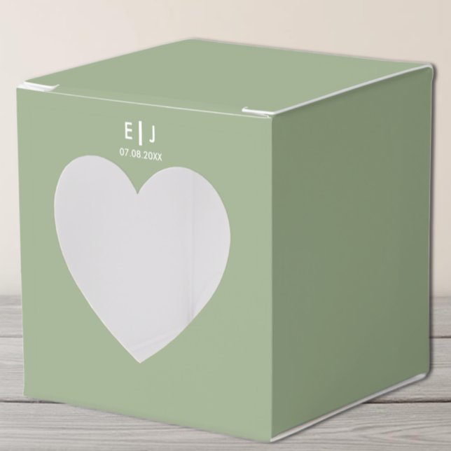 Sage Green & White Monogram Wedding Favor Boxes (Creator Uploaded)