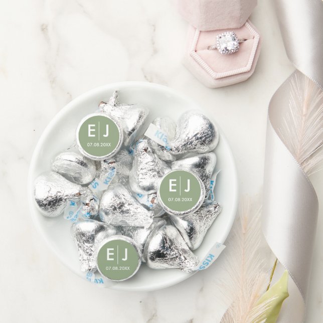 Sage Green & White Monogram Wedding Hershey®'s Kisses® (Wedding)