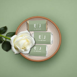 Sage Green & White Monogram Wedding Hershey's Miniatures
