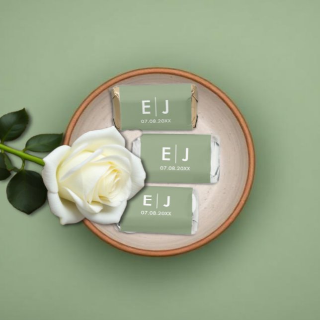 Sage Green & White Monogram Wedding Hershey's Miniatures (Creator Uploaded)