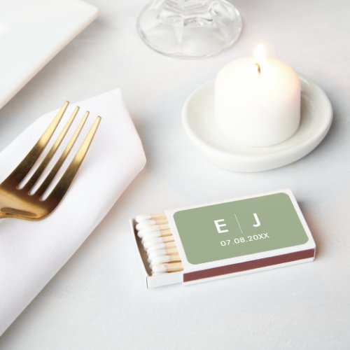 Sage Green  White Monogram Wedding Matchboxes