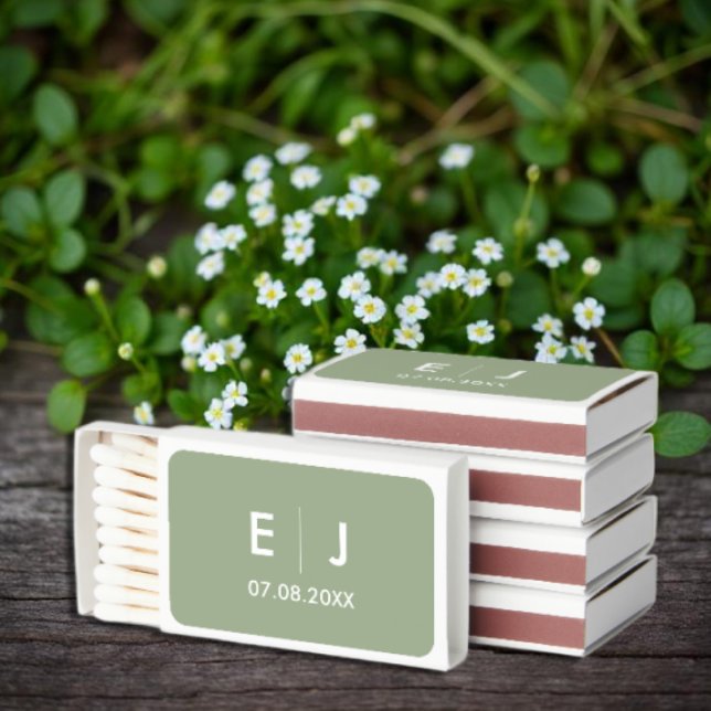 Sage Green & White Monogram Wedding Matchboxes (Creator Uploaded)
