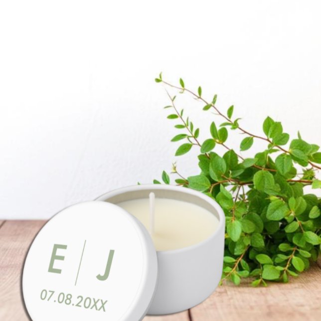 Sage Green & White Monogram Wedding Mini Candle Favors (Creator Uploaded)