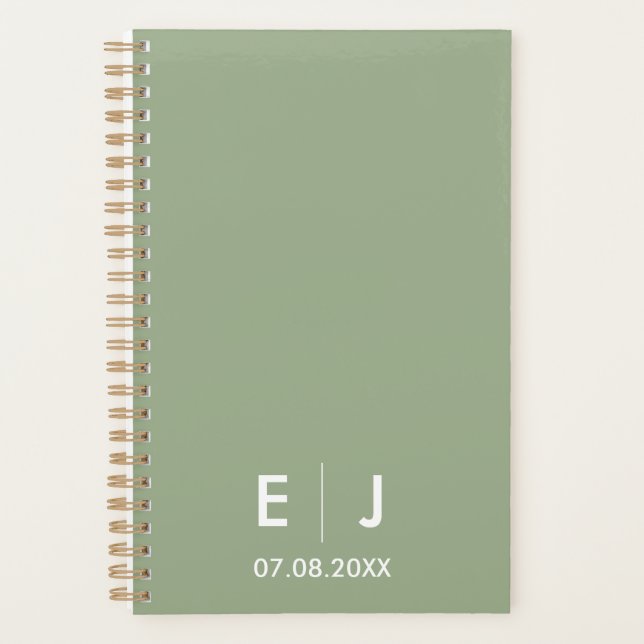 Sage Green & White Monogram Wedding Planner (Front)