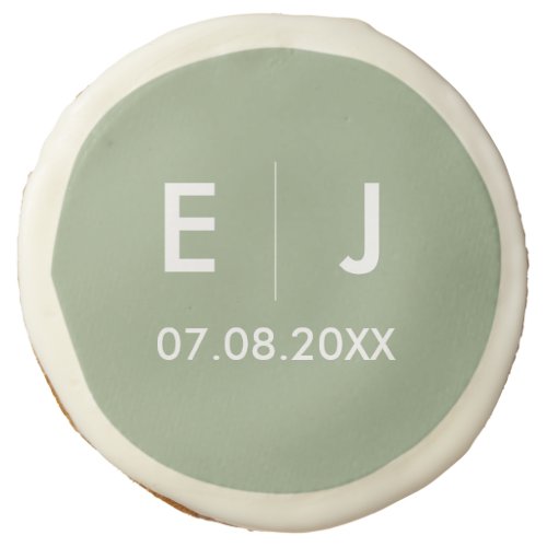 Sage Green  White Monogram Wedding Sugar Cookie