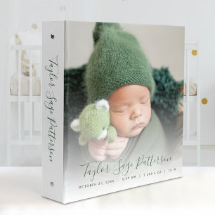 Sage Green White Neutral Baby Photo Album 3 Ring  Binder