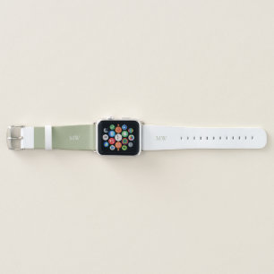 Sage Green White Patchwork Monogram Initials Apple Apple Watch Band