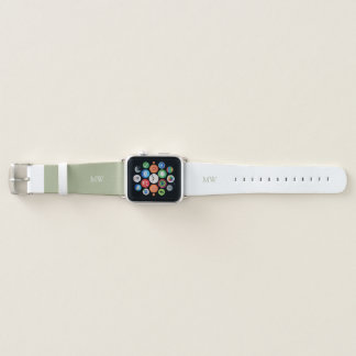 Sage Green White Patchwork Monogram Initials Apple Watch Band