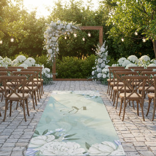 Sage Green & White Peony   Botanical Monogram Outdoor Rug