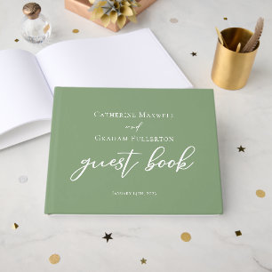 Sage Green White Personalized Wedding Guest Book