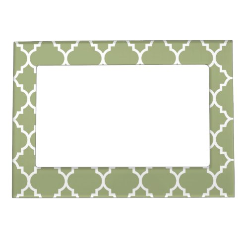 Sage Green White Quatrefoil Moroccan Pattern Magnetic Photo Frame
