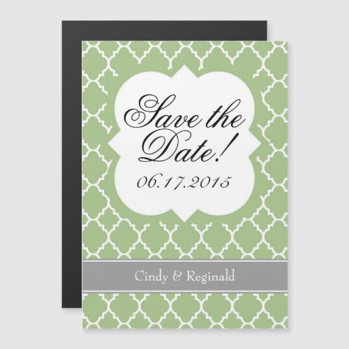 Sage Green White Quatrefoil Save The Date Magnet