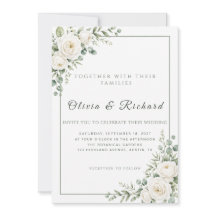 Sage Green White Rose Floral Wedding Invitation