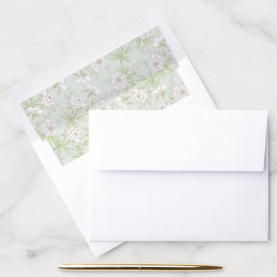 Sage Green White Rose Wedding Envelope Liner