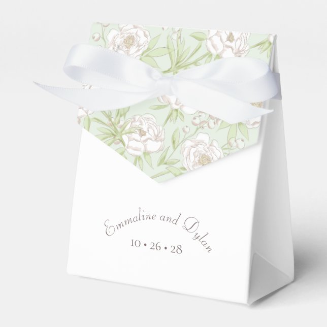 Sage Green White Rose Wedding Favor Boxes (Front Side)