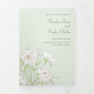 Sage Green White Rose Wedding Programs