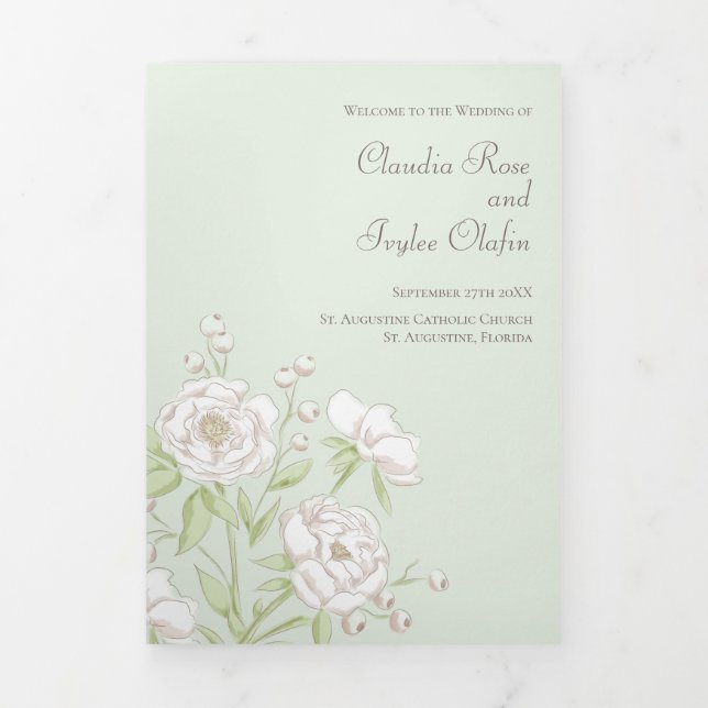 Sage Green White Rose Wedding Programs (Cover)