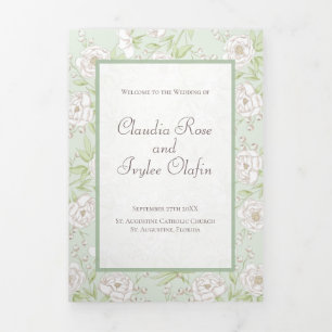 Sage Green White Rose Wedding Programs