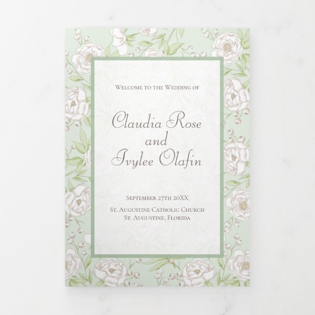 Sage Green White Rose Wedding Programs (Cover)