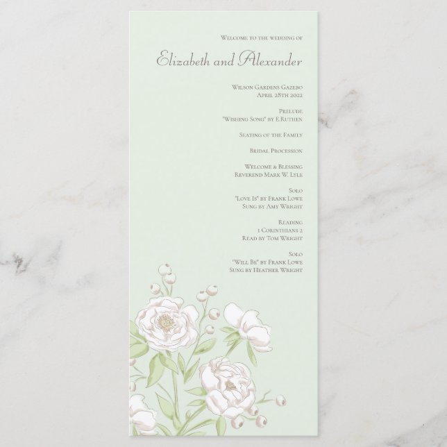 Sage Green White Rose Wedding Programs (Front)