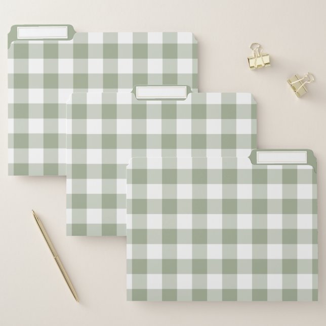 Sage Green White Rustic Gingham Check Farmhouse File Folder (Set)
