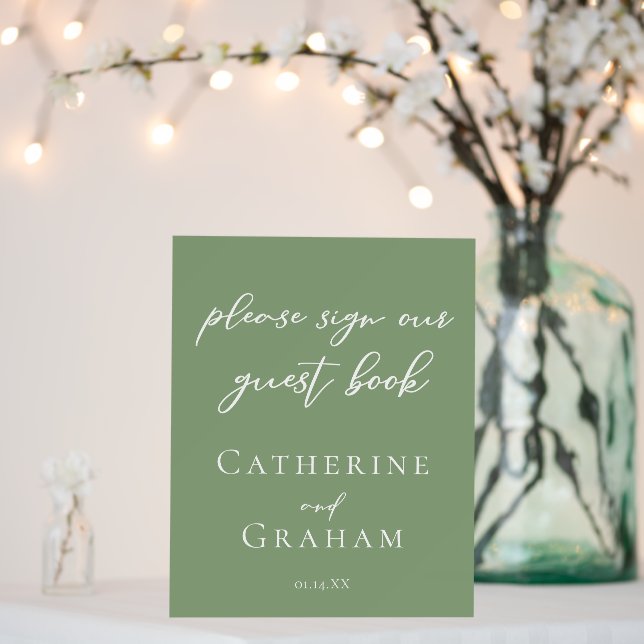 Sage Green White Script Wedding Guest Book Foam Board (In Situ (Wedding))