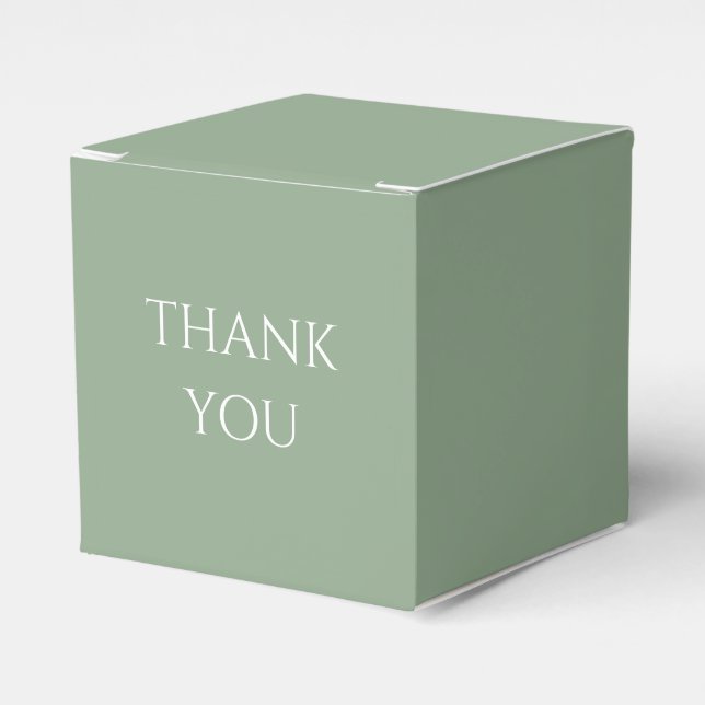 Sage Green & White Script Wedding Thank You Favor Boxes (Front Side)