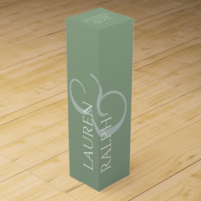 Sage Green & White Script Wedding Thank You Wine Box (Front)