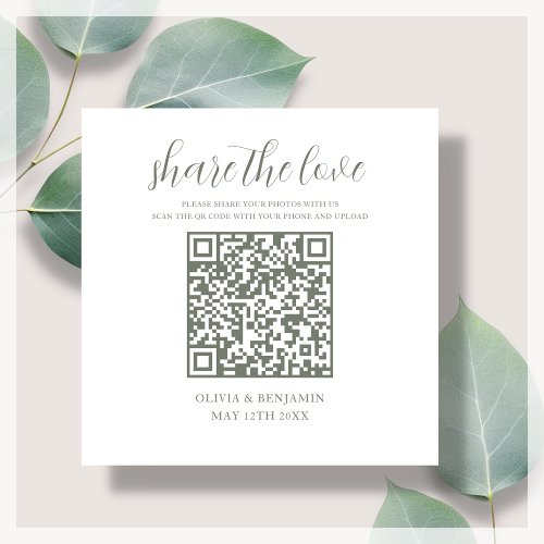 Sage Green  White Share The Love QR Code Enclosure Card