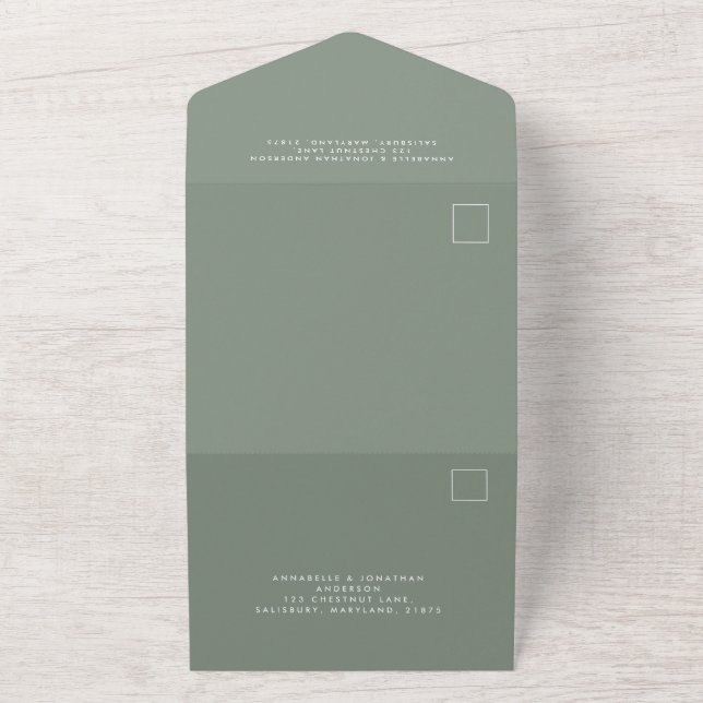 sage green white simple elegant script wedding  all in one invitation (Outside)