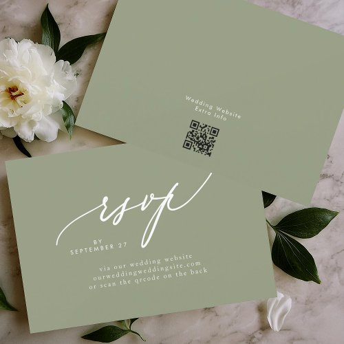 Sage Green White Simple QR CODE Wedding Website RSVP Card