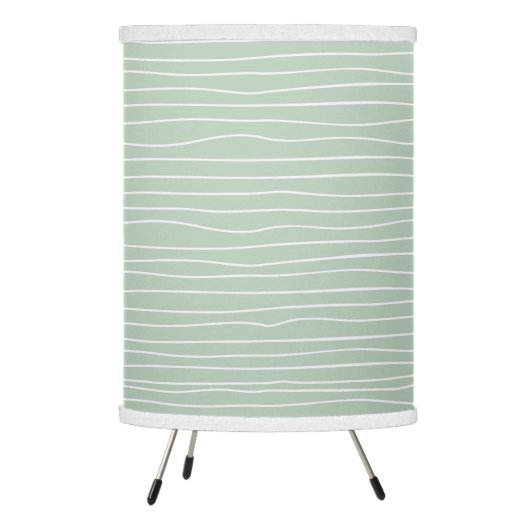 Sage Green & White Squiggly Lines Pattern Tripod Lamp (Left)