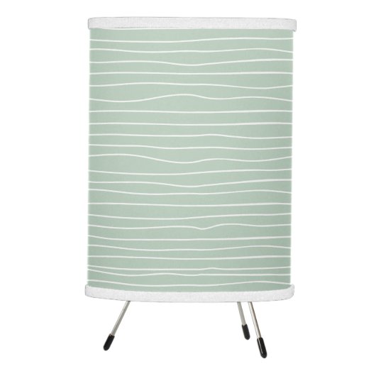 Sage Green & White Squiggly Lines Pattern Tripod Lamp (Right)