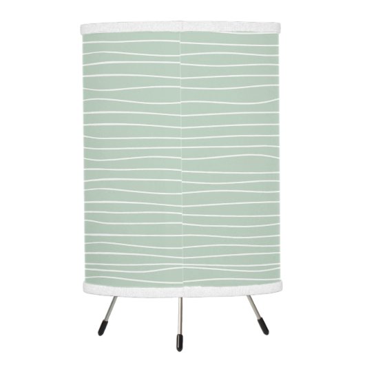 Sage Green & White Squiggly Lines Pattern Tripod Lamp (Back)