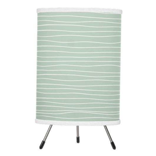 Sage Green & White Squiggly Lines Pattern Tripod Lamp (Front)