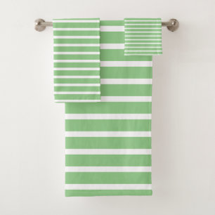 Sage Green White Stripe Spring Summer Custom Cute Bath Towel Set