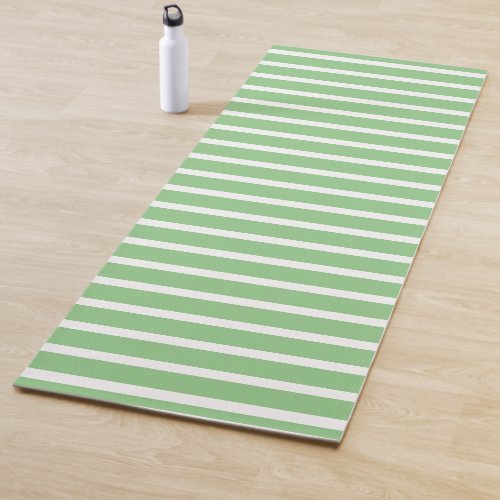 Sage Green White Stripe Spring Summer Custom Cute Yoga Mat