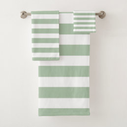 Sage Green &amp; White Striped Bath Towel Set