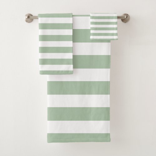 Sage Green  White Striped Bath Towel Set