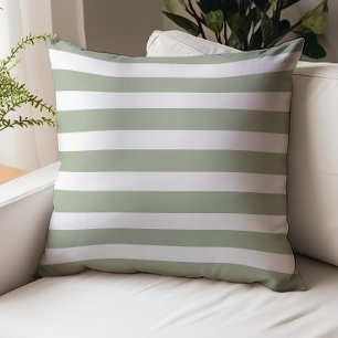 Sage Green White Striped Throw Pillow