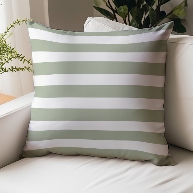 Sage Green White Striped Throw Pillow (Creator Uploaded)