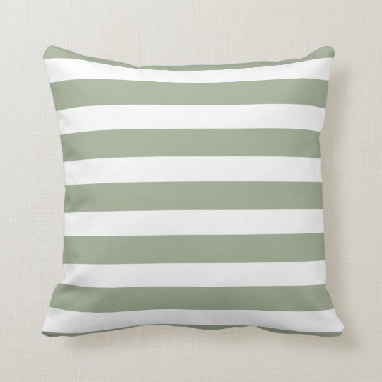 Sage Green White Striped Throw Pillow